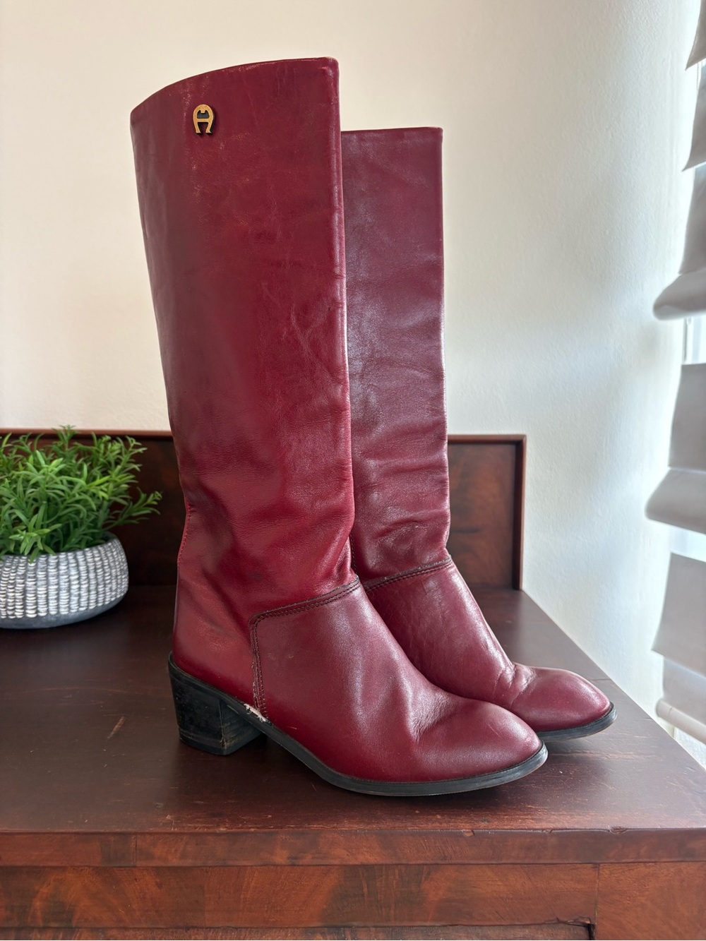 Etienne Aigner burgundy leather boots size 8
